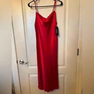 Bebe Red Satin Cowl Neck Dress